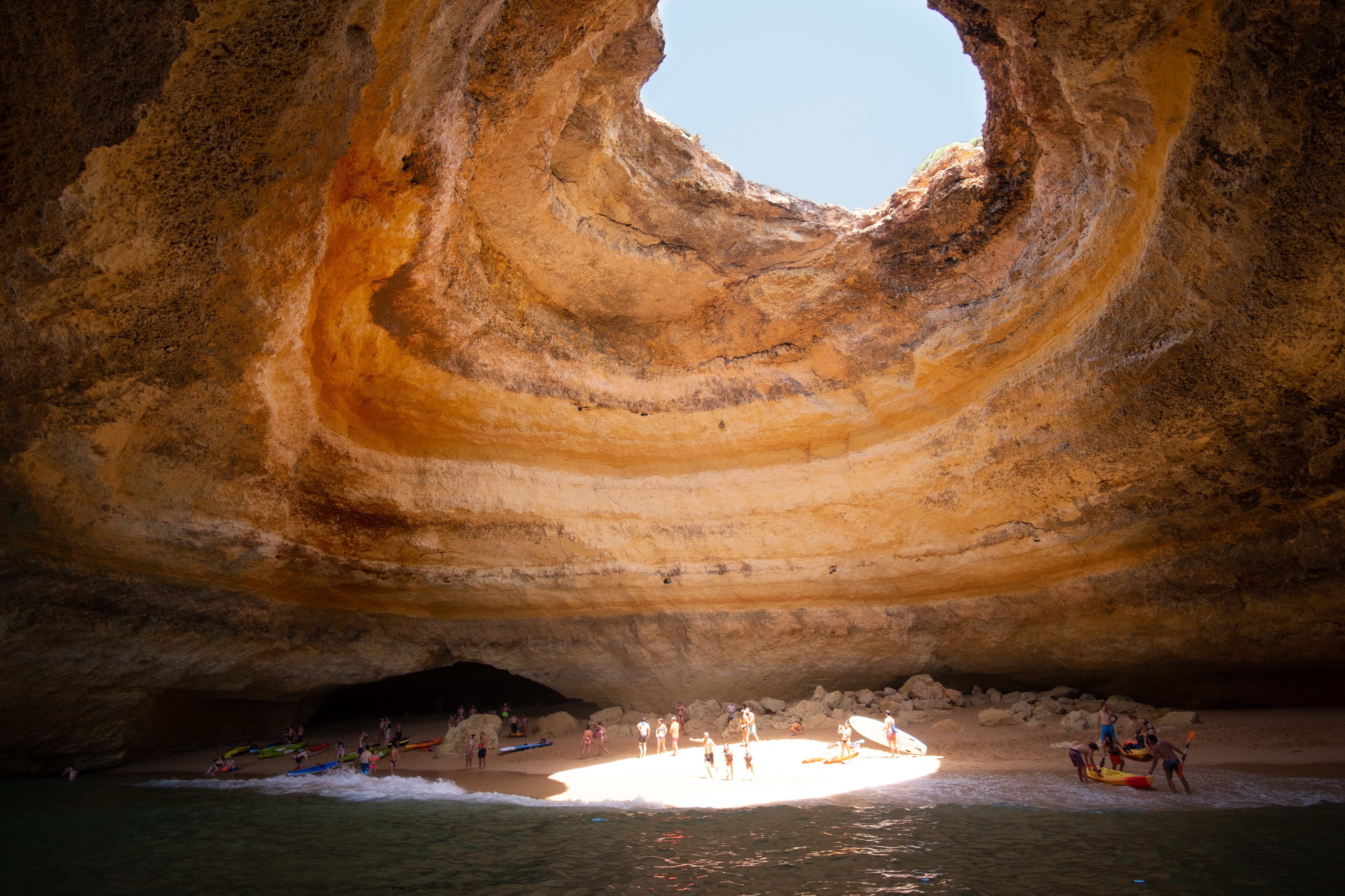 Famous sea cave at Benagil beach in Algarve, Portugal. Exposure of the interior of a sea cave on the Algarve coast near Benagil, Portugal, Europe