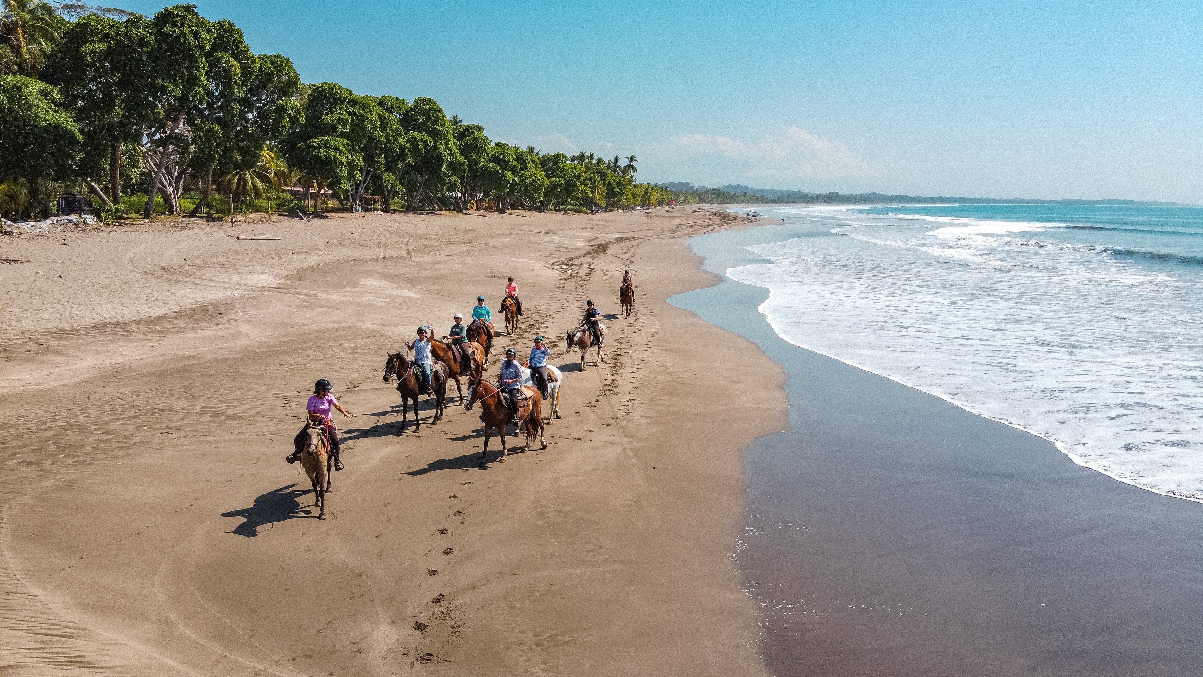 people on horses on the beach